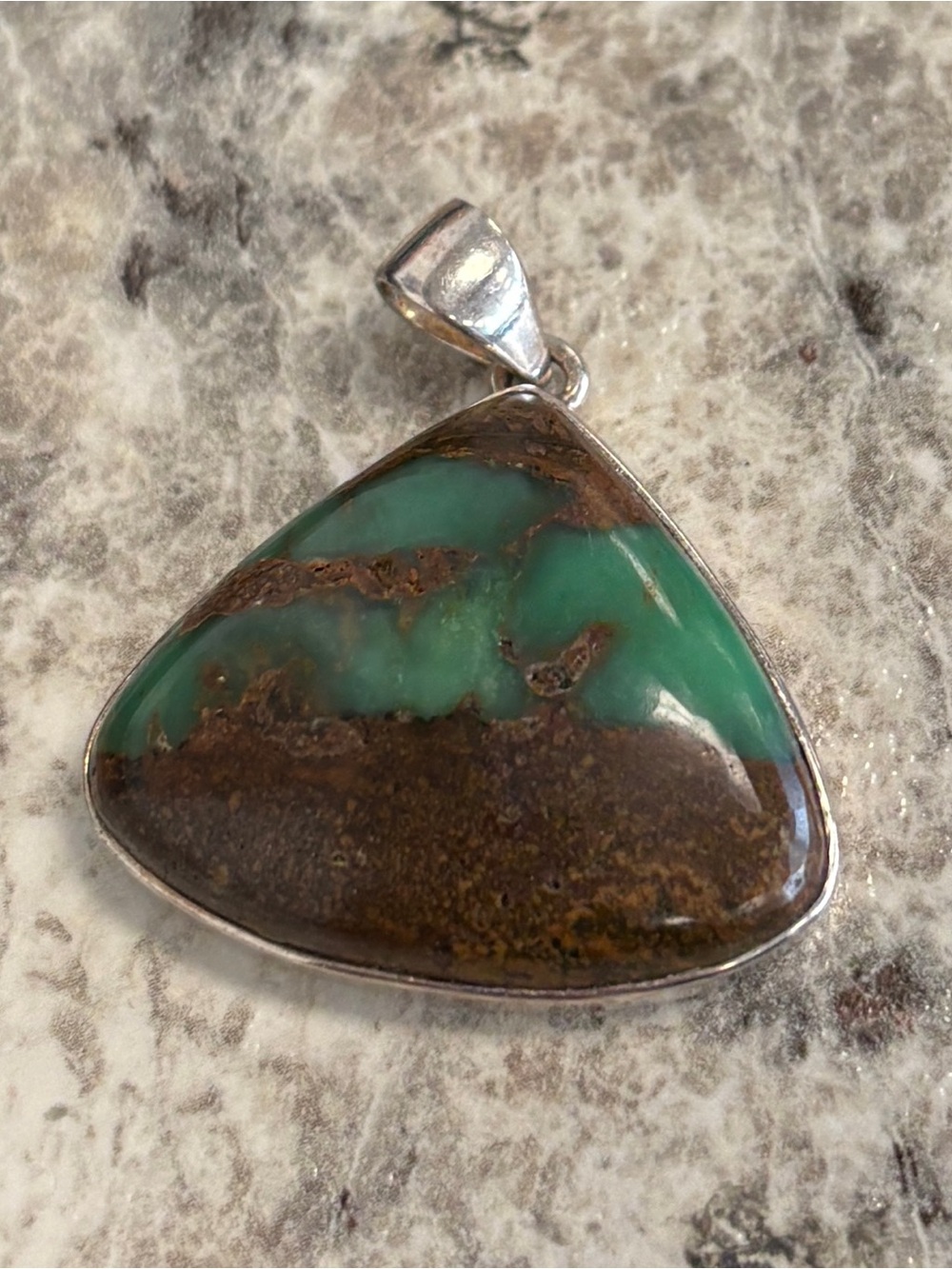925 Sterling Silver Brown & Green Stone Pendant